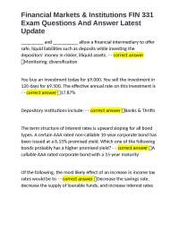 Financial Markets & Institutions FIN 331 Exam Questions And Answers