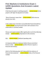 Finn Markets & Institutions Exam 1: UARK Questions and Answers