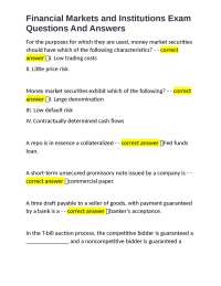 Financial Markets and Institutions Exam Questions And Answers