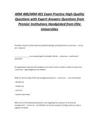 ARM 400/ARM 401 Exam Practice High-Quality Questions with Expert Answers Questions