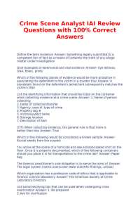 Crime Scene Analyst IAI Review Questions with 100% Correct Answers