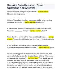 Security Guard Missouri Exam Questions and Answers
