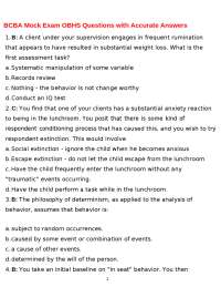 BCBA Mock Exam OBHS Questions with Accurate Answers