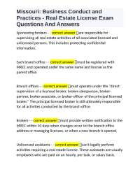 Missouri: Business Conduct and Practices - Real Estate License Exam Questions And Answers