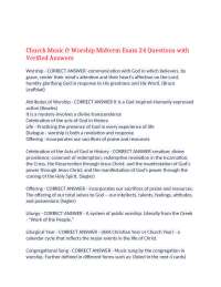 Church Music & Worship Midterm Exam