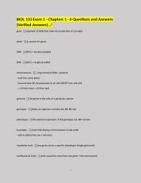 BIOL 133 Exam 1 - Chapters 1 - 6 Questions and Answers (Verified Answers)../