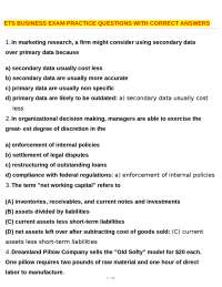 ETS Business Exam Practice Questions with Correct Answers