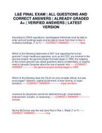 L&E FINAL EXAM | ALL QUESTIONS AND CORRECT ANSWERS | ALREADY GRADED A+ | VERIFIED ANSWERS