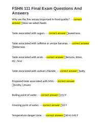FSHN 111 Final Exam Questions and Answers