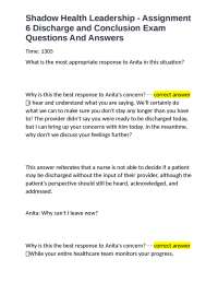 Shadow Health Leadership - Assignment 6 Discharge and Conclusion Exam Questions And Answer