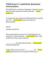 FSHN Exam 2- Lipids/Fats Questions And Answers