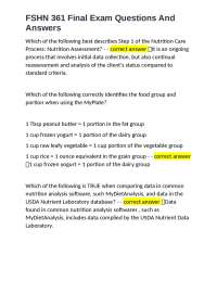 FSHN 361 Final Exam Questions And Answers