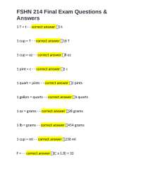 FSHN 214 Final Exam Questions & Answers