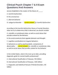 Clinical Psych Chapter 7 & 8 Exam Questions And Answers
