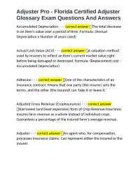 Adjuster Pro - Florida Certified Adjuster Glossary Exam Questions And Answers