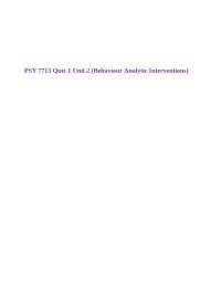 Behavior Analytic Interventions