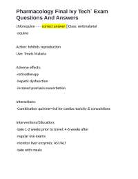 Pharmacology Final Ivy Tech Exam Questions And Answers