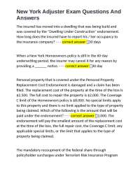 New York Adjuster Exam Questions And Answers