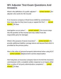 WV Adjuster Test Exam Questions And Answers