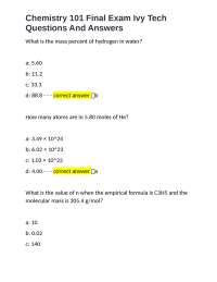 Chemistry 101 Final Exam Ivy Tech