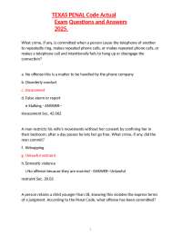Texas Penal Code Exam Questions and Answers