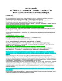 Set Domande VIOLENZA DI GENERE E CONTESTI MIGRATORI PSICOLOGIA Docente: Cereda Ambrogia