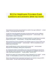 BLS for Healthcare Providers Exam  questions and answers latest top score.