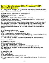 Certified Compliance and Ethics Professional (CCEP) Certification Questions
