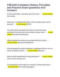 Cremation History, Principles and Practice Exam Questions and Answers