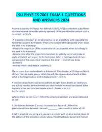 LSU Physics 2001 Exam 1 Questions and Answers 2024