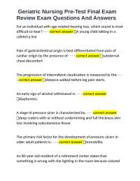 Geriatric Nursing Pre-Test Final Exam Review Exam Questions And Answers