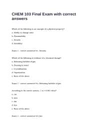 CHEM 103 Final Exam with Correct Answers