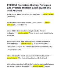 Cremation History, Principles and Practice Midterm Exam Questions and Answers