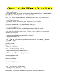 Clinical Nutrition II Exam 1 Content Review