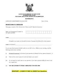Lagos State Examination Board BECE Past Questions