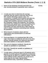 Statistics STA 2023 Midterm Review
