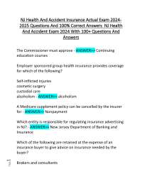 NJ Health And Accident Insurance Actual Exam 2024-2025 Questions And Answers
