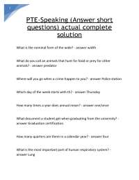 PTE-Speaking (Answer short questions) actual complete solution Graded A+