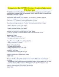 Biomechanics Ttu EXAM 1 Complete Questions And Answers With Real Tests