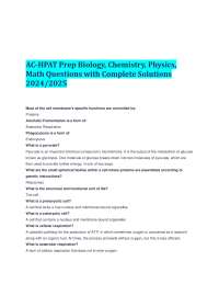 AC-HPAT Prep Biology, Chemistry, Physics, Math Questions with Complete Solutions 2024/2025