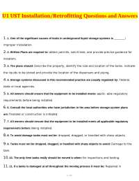 U1 UST Installation/Retrofitting Questions and Answers