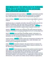 INFORMATION TECHNOLOGY IN NURSING PRACTICE QUESTIONS WITH ANSWERS 2024 UPDATED GRADED A+