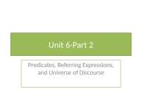 Predicates, Referring Expressions, and the Universe of Discourse: A Study of Language - Pr