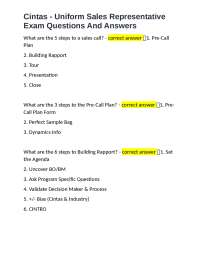 Cintas Uniform Sales Representative Exam Questions and Answers