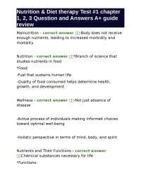 Nutrition & Diet therapy Test #1 chapter 1, 2, 3 Question and Answers A+ guide review