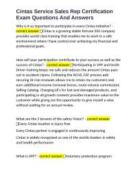 Cintas Service Sales Rep Certification Exam Questions and Answers