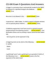 CS 430 Exam 5 Questions and Answers