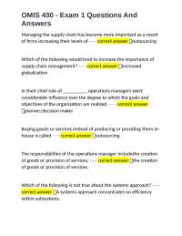 OMIS 430 - Exam 1 Questions And Answers