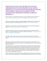 USPAP EXAM, FINAL EXAM, PRACTICE EXAM ,PROGRESS EXAM AND COURSE EXAM LATEST 2023/2024