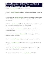 Basic Nutrition & Diet Therapy Ch 1-3 test with Answers A+ Guide